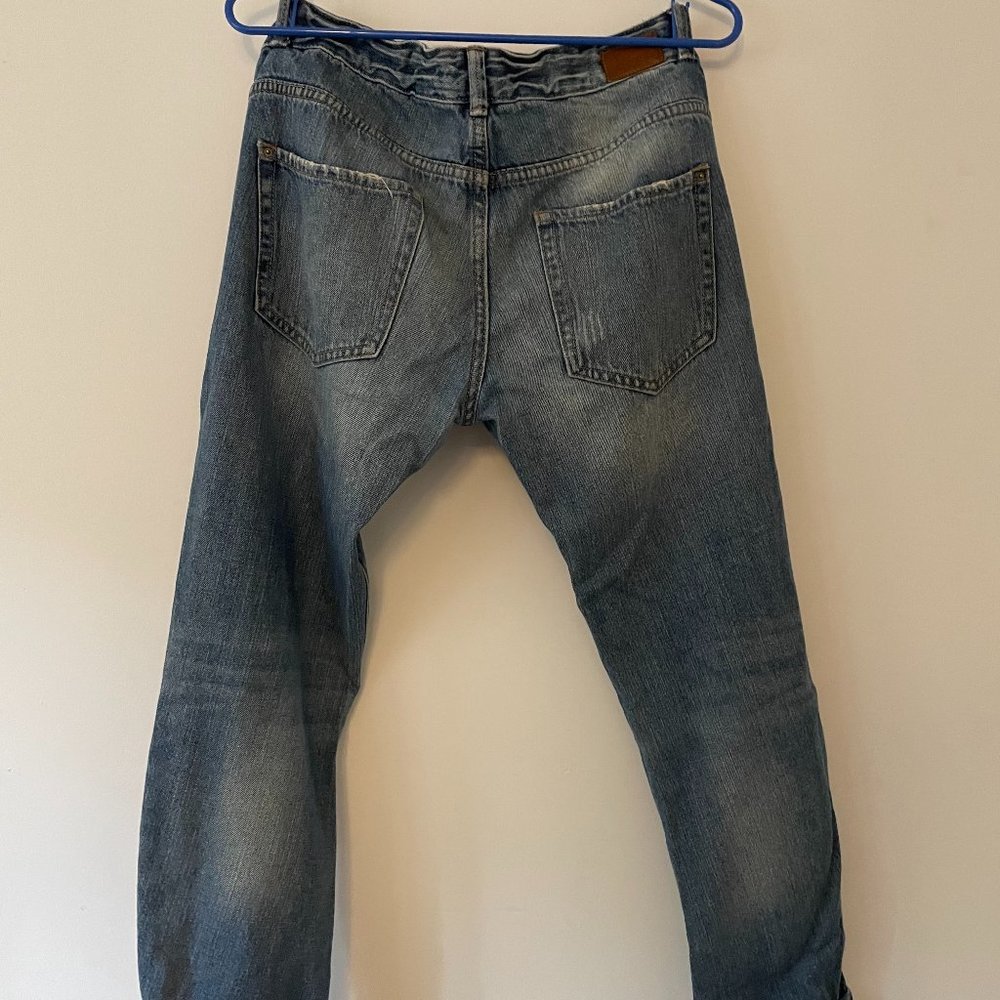 Zara Distressed Boyfriend Cropped Blue Jeans - Size 4